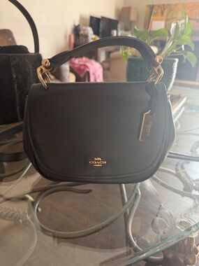 Coach Black Leather Shoulder Bag with Gold Hardware